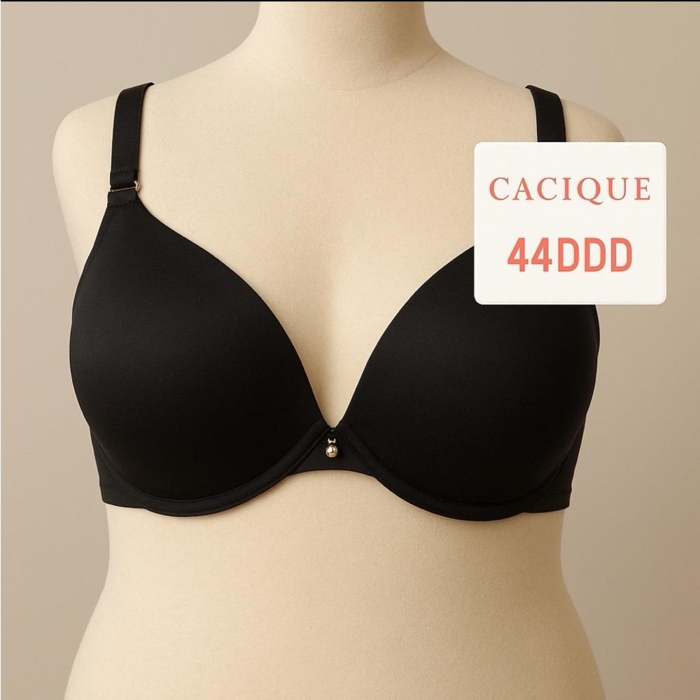 Cacique Black Boost Plunge Bra 44DDD Lightly Lined Underwire